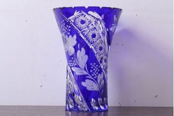 アンティーク雑貨　ビンテージ　ドイツ SACHSEN(ザクセン)　クリスタル花瓶(フラワーベース)