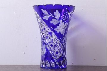 アンティーク雑貨　ビンテージ　ドイツ SACHSEN(ザクセン)　クリスタル花瓶(フラワーベース)