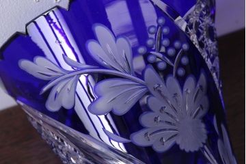 アンティーク雑貨　ビンテージ　ドイツ SACHSEN(ザクセン)　クリスタル花瓶(フラワーベース)