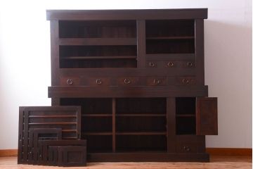 アンティーク家具　古民具・骨董　明治期　特注品!状態の良い変わり型六尺水屋箪笥