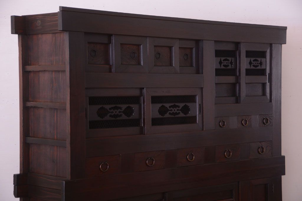 アンティーク家具　古民具・骨董　明治期　特注品!状態の良い変わり型六尺水屋箪笥