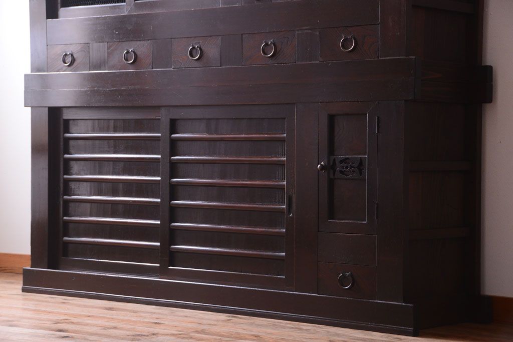 アンティーク家具　古民具・骨董　明治期　特注品!状態の良い変わり型六尺水屋箪笥