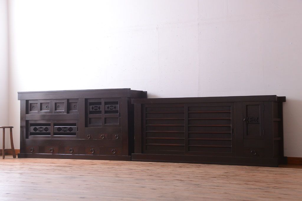 アンティーク家具　古民具・骨董　明治期　特注品!状態の良い変わり型六尺水屋箪笥