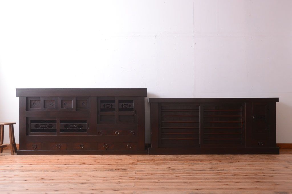 アンティーク家具　古民具・骨董　明治期　特注品!状態の良い変わり型六尺水屋箪笥