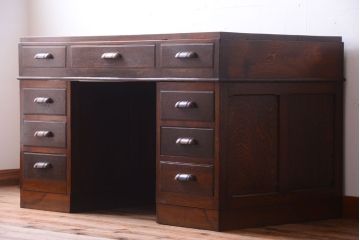 アンティーク家具　アンティーク　シンプルでおしゃれなナラ材製両袖机