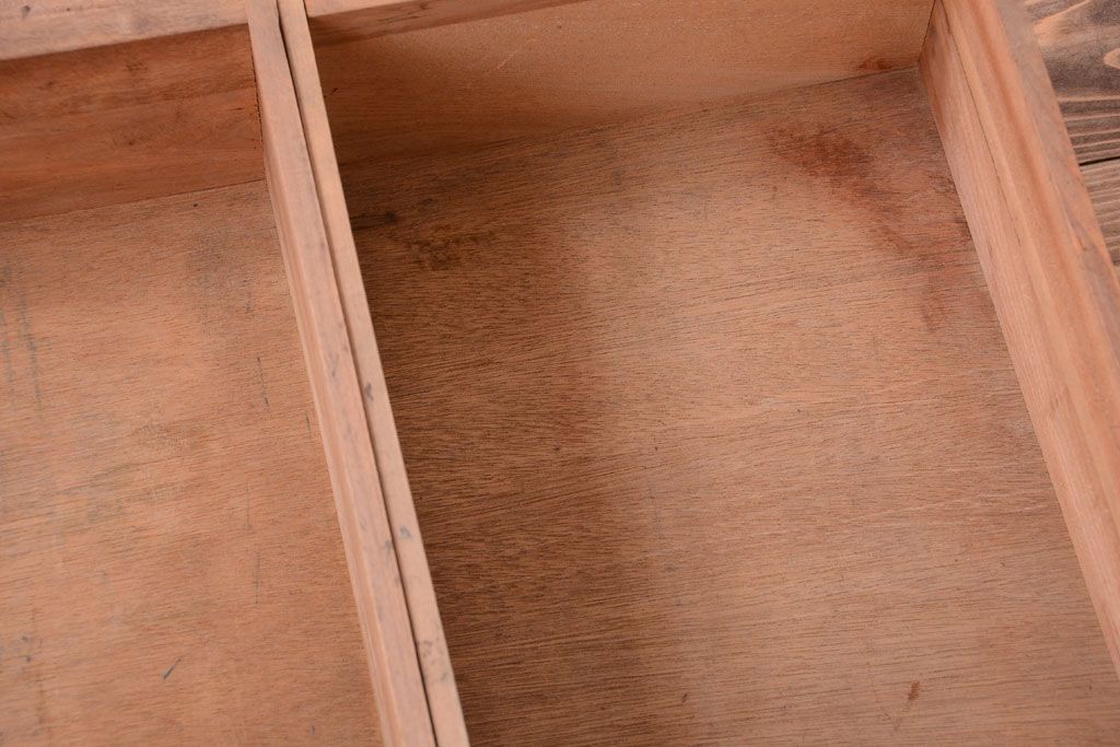 レトロ家具　昭和レトロ　古いナラ材製のシンプルなアンティーク片袖机(2)