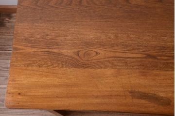 レトロ家具　昭和レトロ　古いナラ材製のシンプルなアンティーク片袖机(2)