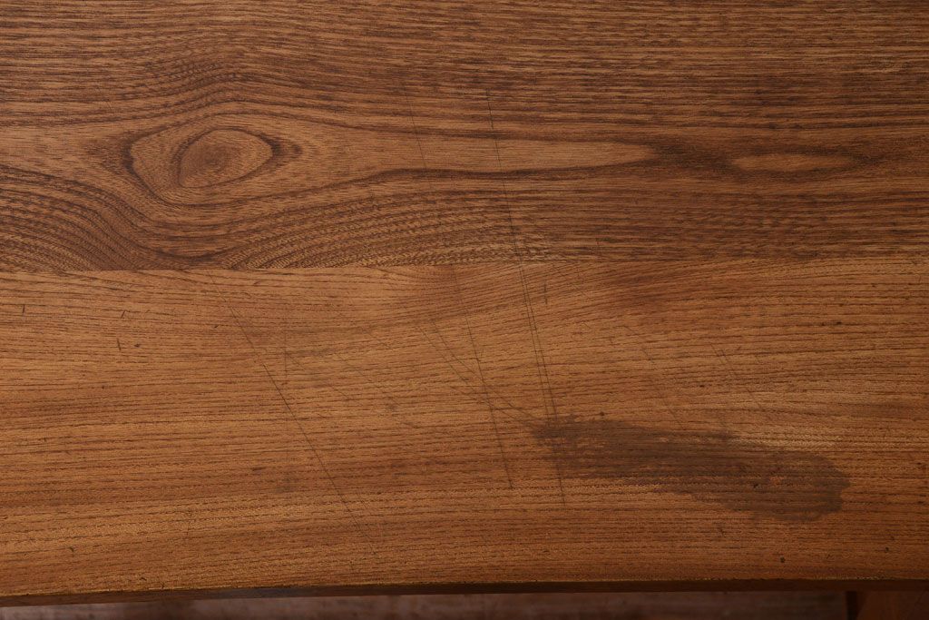 レトロ家具　昭和レトロ　古いナラ材製のシンプルなアンティーク片袖机(2)