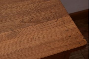 レトロ家具　昭和レトロ　古いナラ材製のシンプルなアンティーク片袖机(2)