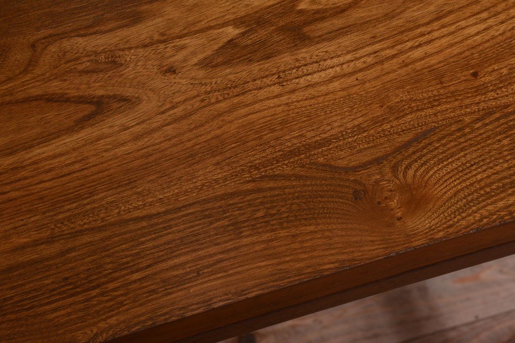 レトロ家具　昭和レトロ　古いナラ材製のシンプルなアンティーク片袖机(2)