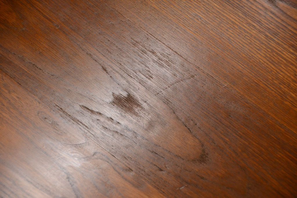 レトロ家具　昭和レトロ　古いナラ材製のシンプルなアンティーク片袖机(2)