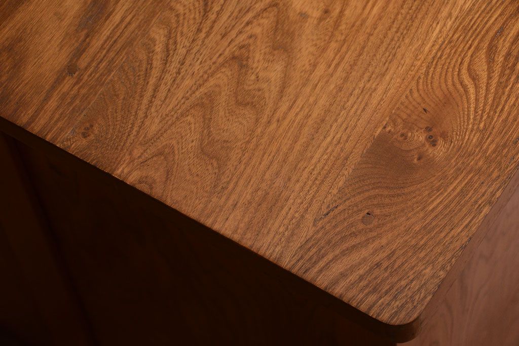 レトロ家具　昭和レトロ　古いナラ材製のシンプルなアンティーク片袖机(2)