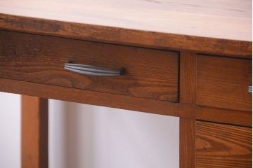 レトロ家具　昭和レトロ　古いナラ材製のシンプルなアンティーク片袖机(2)