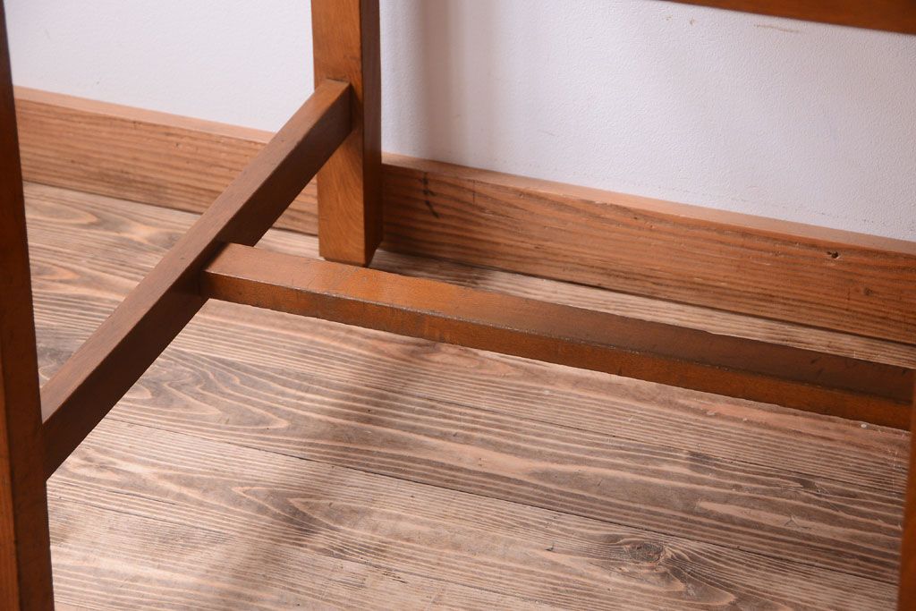 レトロ家具　昭和レトロ　古いナラ材製のシンプルなアンティーク片袖机(2)