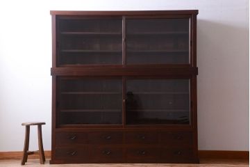 アンティーク家具　古民具・骨董　明治〜大正　檜材のアンティーク重ね戸棚(収納棚)