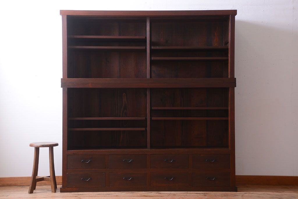 アンティーク家具　古民具・骨董　明治〜大正　檜材のアンティーク重ね戸棚(収納棚)