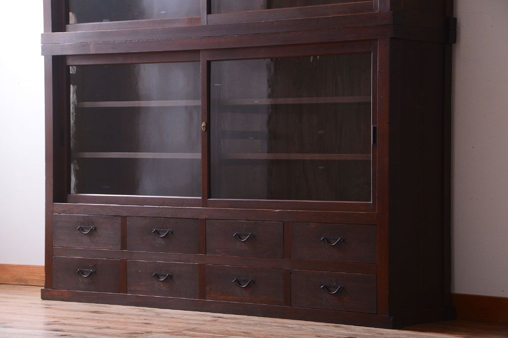 アンティーク家具　古民具・骨董　明治〜大正　檜材のアンティーク重ね戸棚(収納棚)