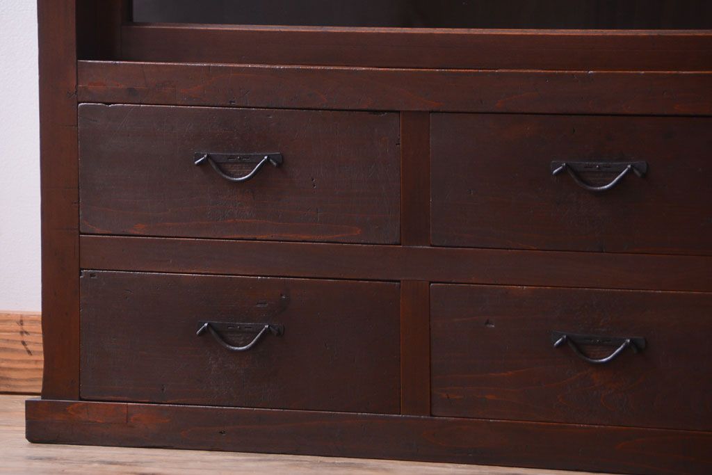 アンティーク家具　古民具・骨董　明治〜大正　檜材のアンティーク重ね戸棚(収納棚)