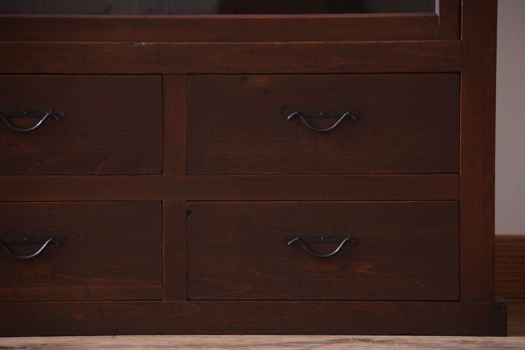 アンティーク家具　古民具・骨董　明治〜大正　檜材のアンティーク重ね戸棚(収納棚)