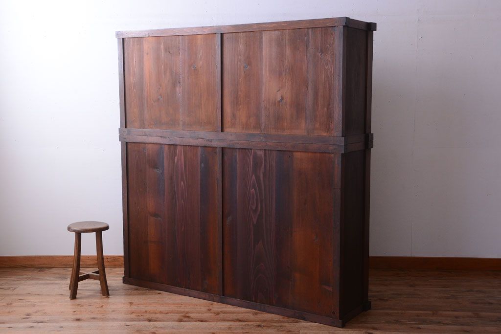 アンティーク家具　古民具・骨董　明治〜大正　檜材のアンティーク重ね戸棚(収納棚)