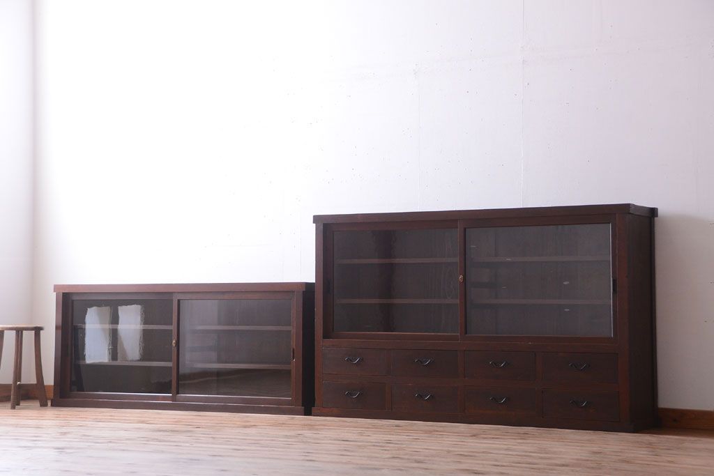 アンティーク家具　古民具・骨董　明治〜大正　檜材のアンティーク重ね戸棚(収納棚)