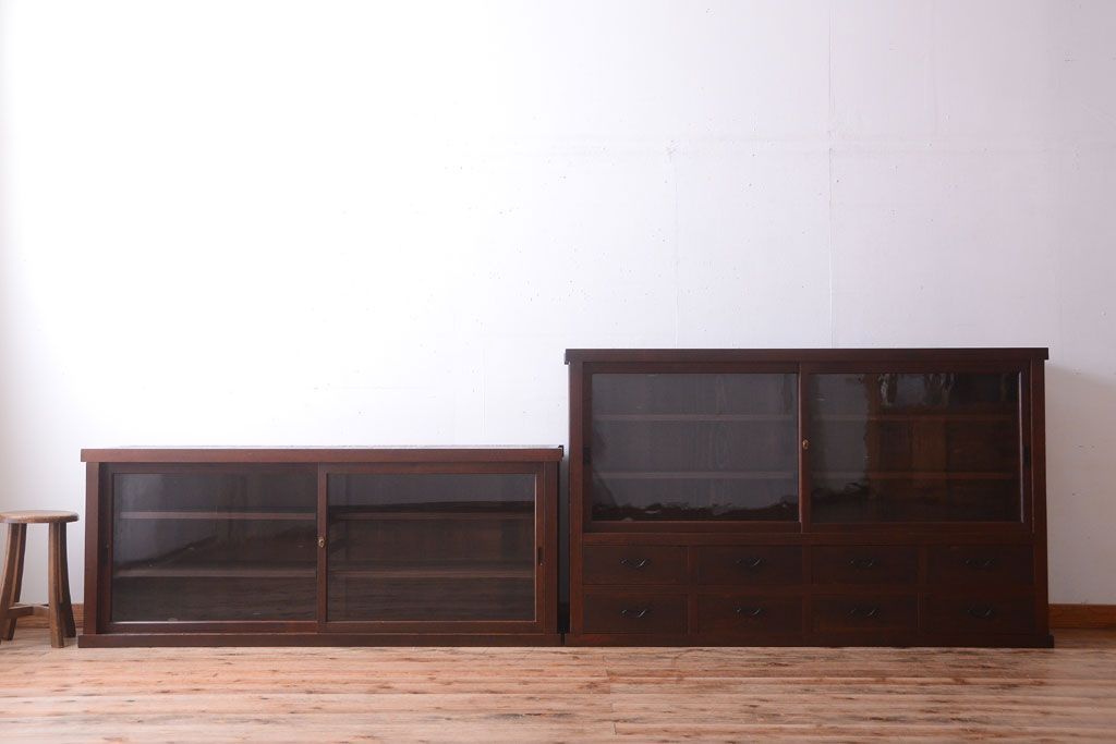 アンティーク家具　古民具・骨董　明治〜大正　檜材のアンティーク重ね戸棚(収納棚)