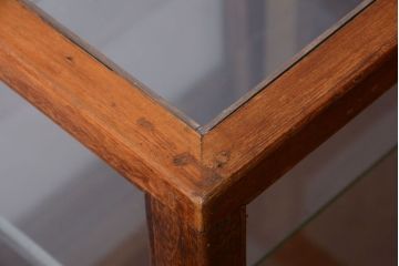 レトロ家具　昭和レトロ　古い木製のシンプルな脚付きガラスケース(ショーケース)(1)