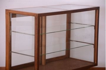 レトロ家具　昭和レトロ　古い木製のシンプルな脚付きガラスケース(ショーケース)(1)