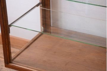 レトロ家具　昭和レトロ　古い木製のシンプルな脚付きガラスケース(ショーケース)(1)