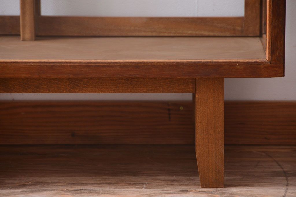 レトロ家具　昭和レトロ　古い木製のシンプルな脚付きガラスケース(ショーケース)(1)