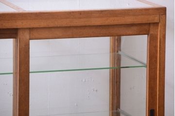 レトロ家具　昭和レトロ　古い木製のシンプルな脚付きガラスケース(ショーケース)(1)