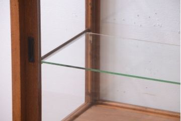 レトロ家具　昭和レトロ　古い木製のシンプルな脚付きガラスケース(ショーケース)(1)