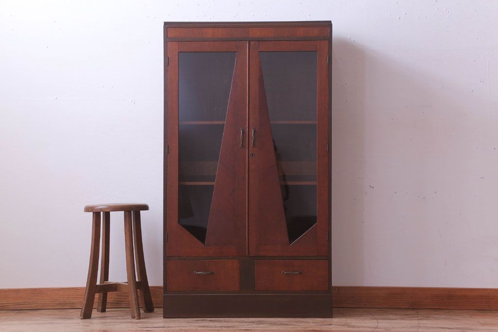 レトロ家具　昭和レトロ　おしゃれなデザインのアンティーク本箱(ブックケース)