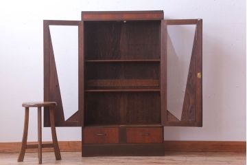 レトロ家具　昭和レトロ　おしゃれなデザインのアンティーク本箱(ブックケース)