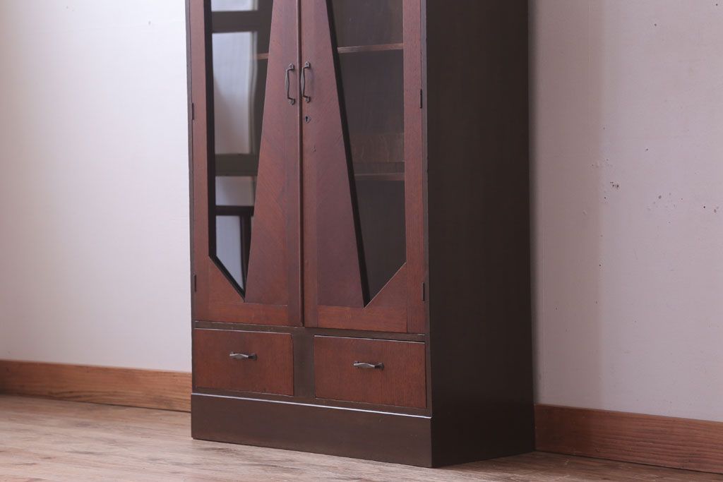 レトロ家具　昭和レトロ　おしゃれなデザインのアンティーク本箱(ブックケース)