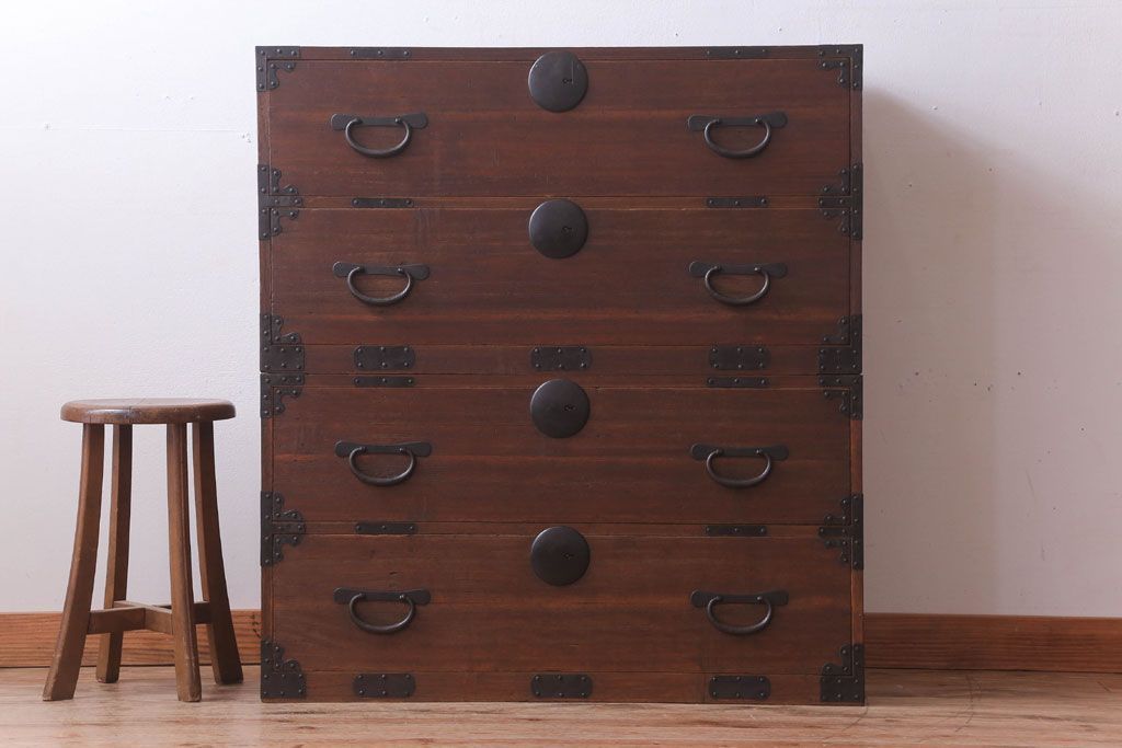 アンティークな古い桐たんす ☆ 古家具 高級桐衣装箪笥 H114xW94.5xD44 桐 たんす タンス