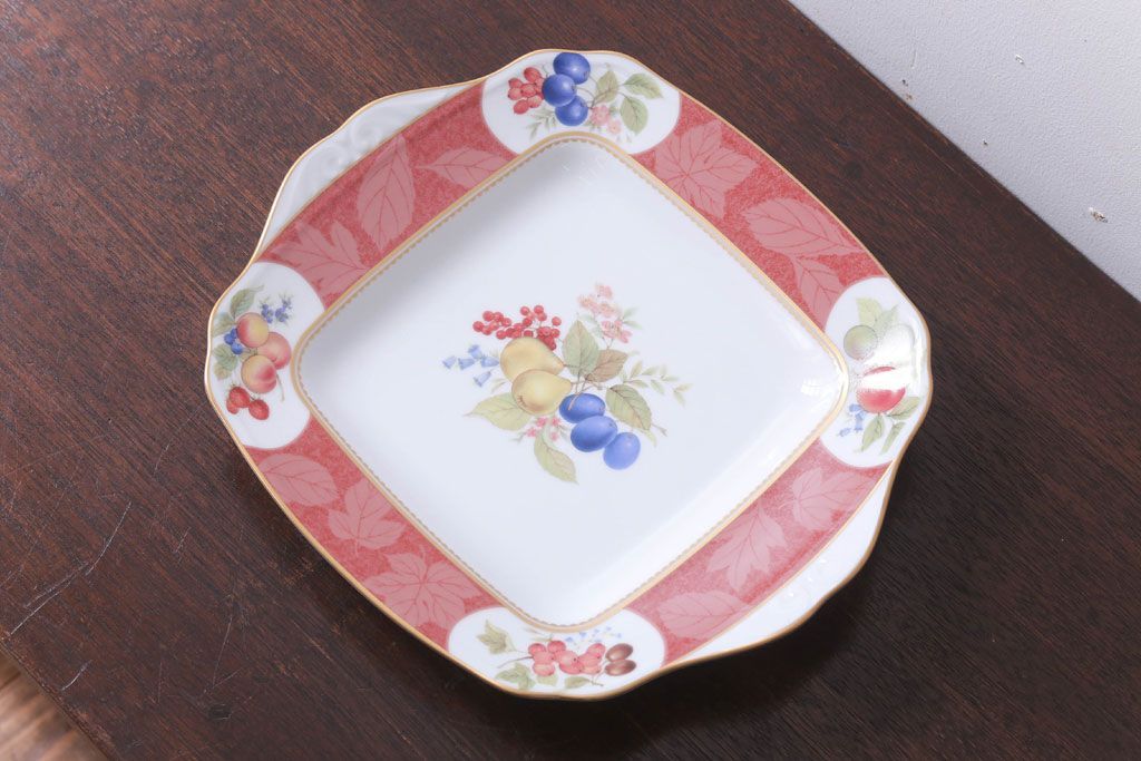 アンティーク雑貨　中古　ノリタケ(Noritake) フルーツモノグラム　スクエアプレート(角皿・大皿)(洋食器)