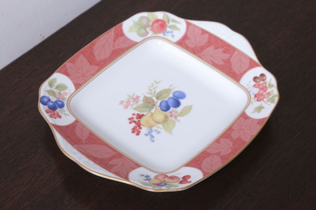 アンティーク雑貨　中古　ノリタケ(Noritake) フルーツモノグラム　スクエアプレート(角皿・大皿)(洋食器)