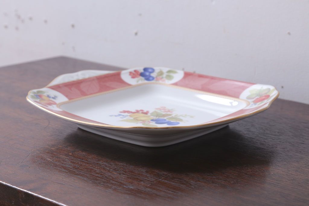 アンティーク雑貨　中古　ノリタケ(Noritake) フルーツモノグラム　スクエアプレート(角皿・大皿)(洋食器)
