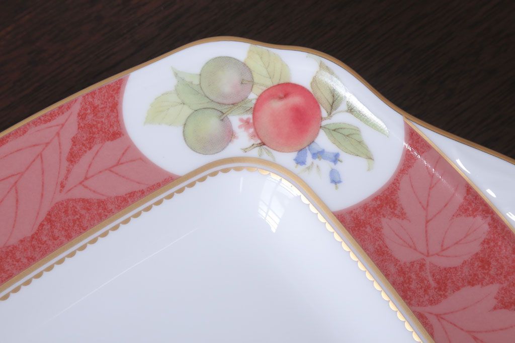 アンティーク雑貨　中古　ノリタケ(Noritake) フルーツモノグラム　スクエアプレート(角皿・大皿)(洋食器)