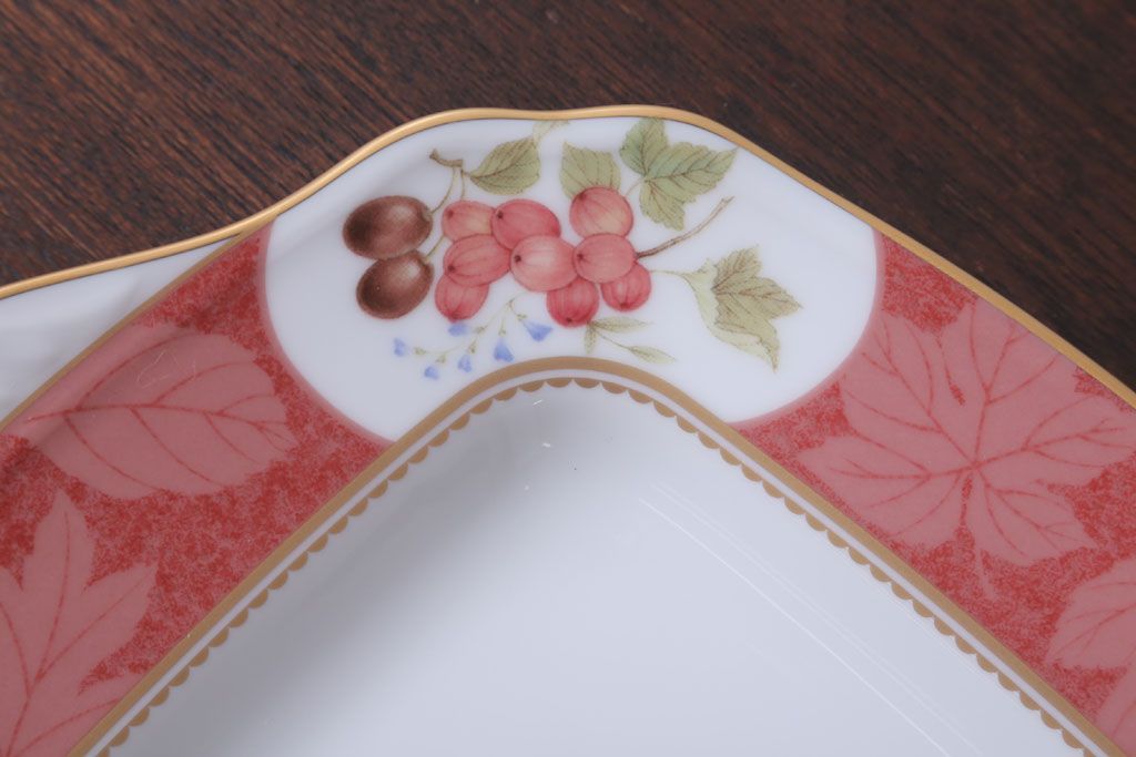 アンティーク雑貨　中古　ノリタケ(Noritake) フルーツモノグラム　スクエアプレート(角皿・大皿)(洋食器)