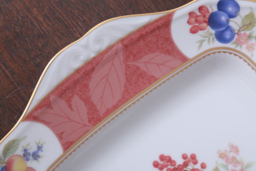 アンティーク雑貨　中古　ノリタケ(Noritake) フルーツモノグラム　スクエアプレート(角皿・大皿)(洋食器)