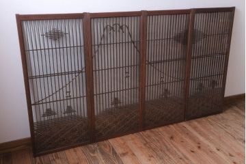 和製アンティーク　両面ガラス書院戸4枚セット(富士山)