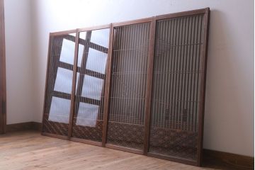 和製アンティーク　両面ガラス書院戸4枚セット(富士山)