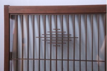 和製アンティーク　両面ガラス書院戸4枚セット(富士山)