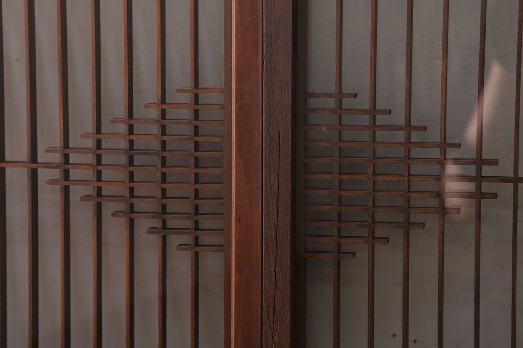 和製アンティーク　両面ガラス書院戸4枚セット(富士山)