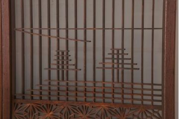 和製アンティーク　両面ガラス書院戸4枚セット(富士山)