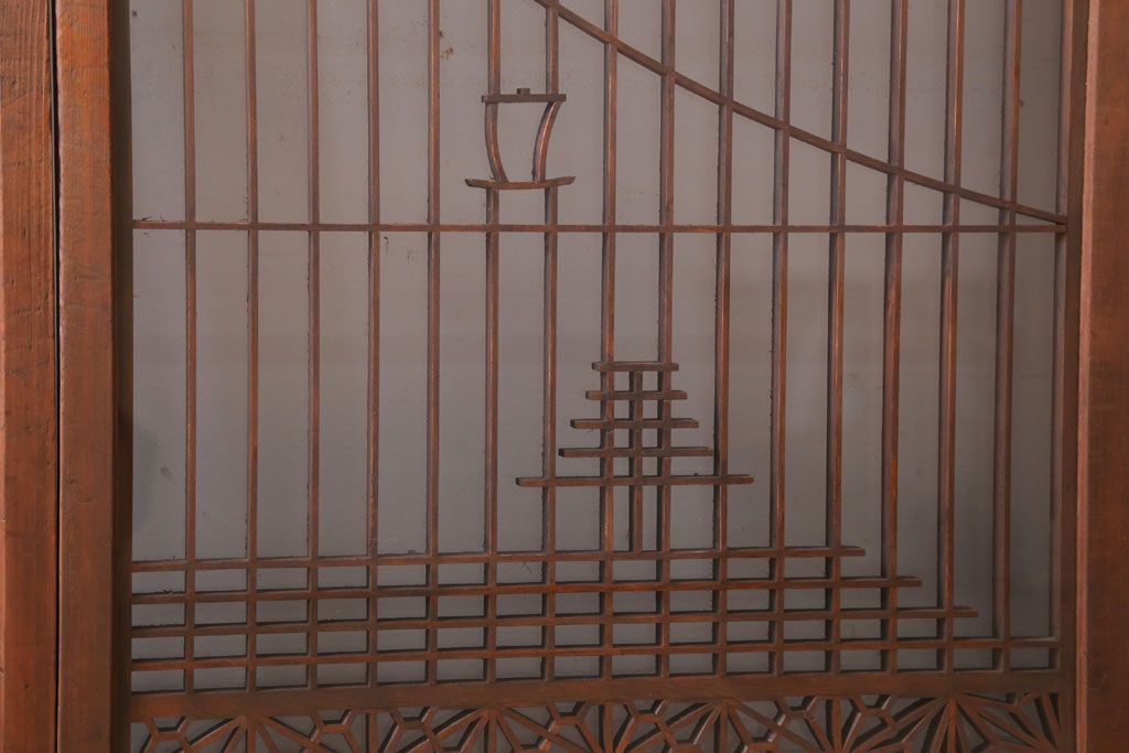 和製アンティーク　両面ガラス書院戸4枚セット(富士山)