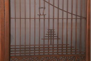 和製アンティーク　両面ガラス書院戸4枚セット(富士山)