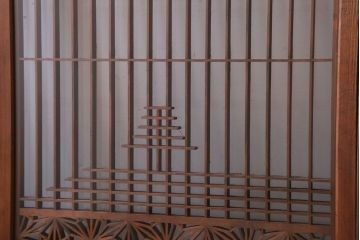 和製アンティーク　両面ガラス書院戸4枚セット(富士山)